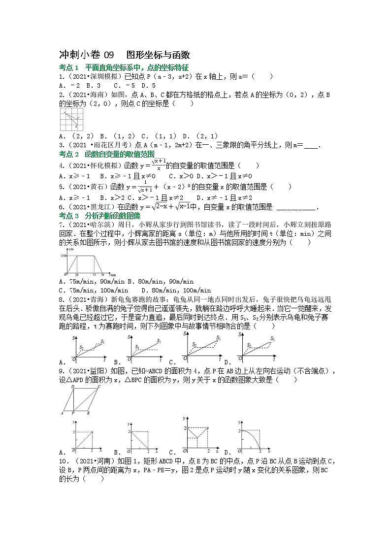 冲刺小卷09 平面直角坐标系与函数-【冲刺小卷】备战2022年中考数学基础题型专项突破练习（全国通用）·01