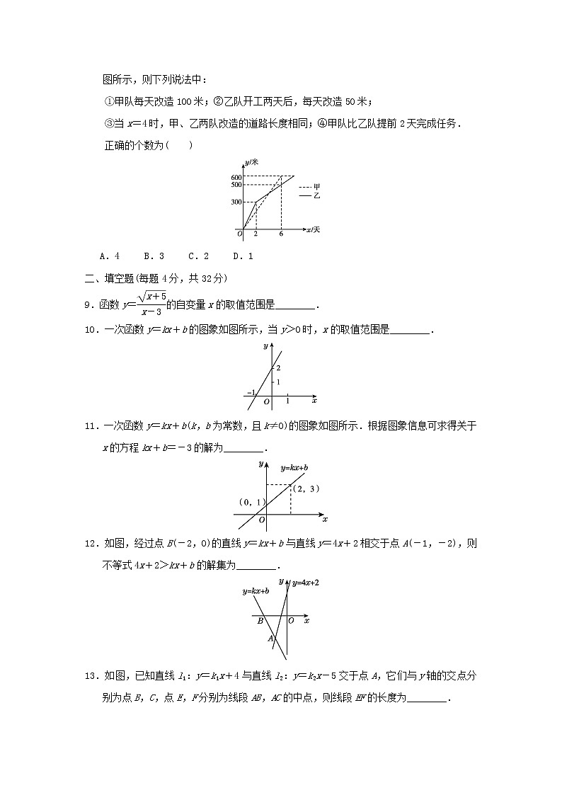 2021-2022学年八年级数学下册第4章一次函数达标测试卷新版湘教版02