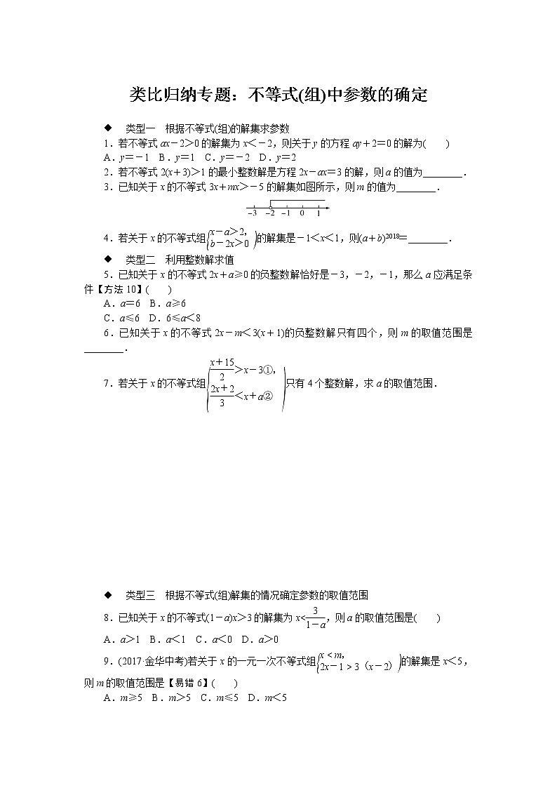 北师大八下数学 类比归纳专题：不等式(组)中参数的确定01