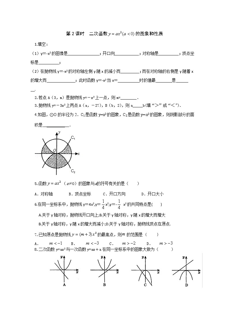 湘教版数学九下 1.2 第2课时 二次函数y=ax2(a＜0)的图象与性质 课时练（无答案）01