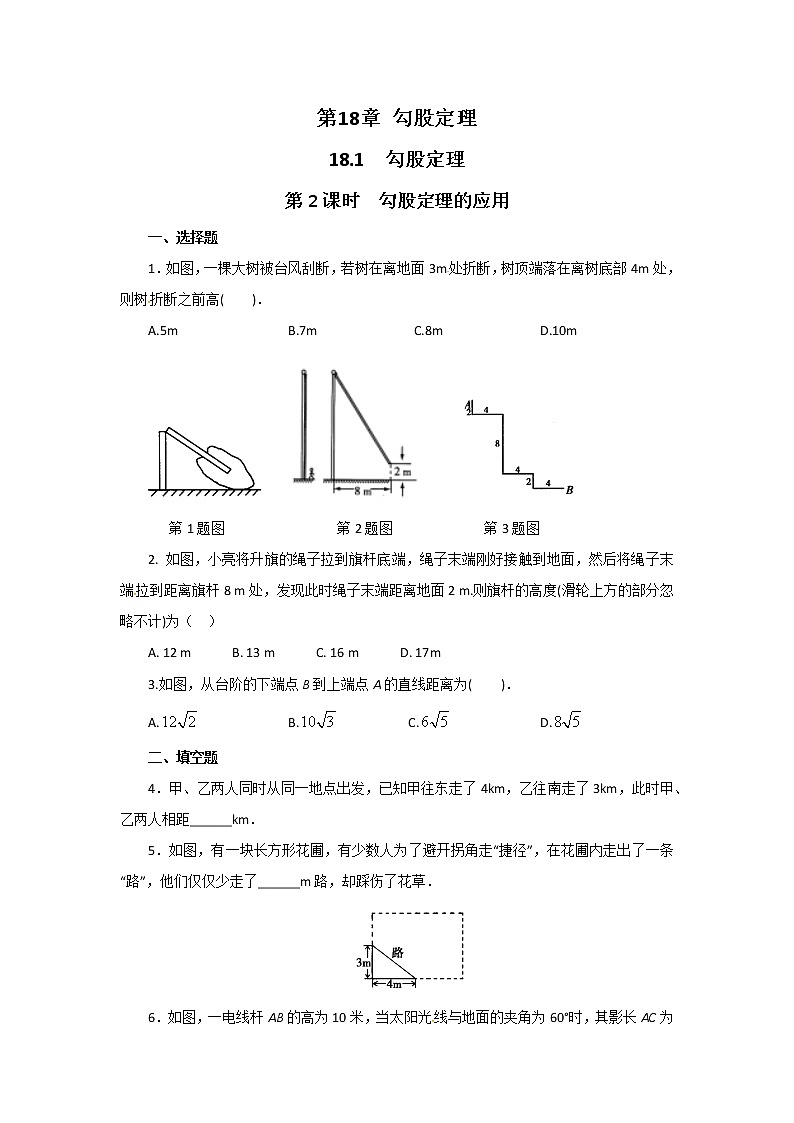 沪科版数学八下 18.1 第2课时 勾股定理的应用（无答案）练习题01