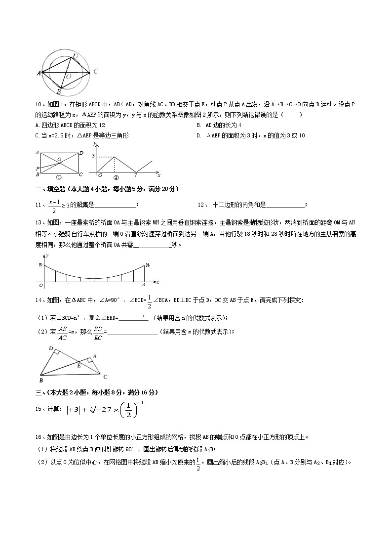 2021年安徽省合肥市肥东县九下中考二模数学试卷（含答案）第2页