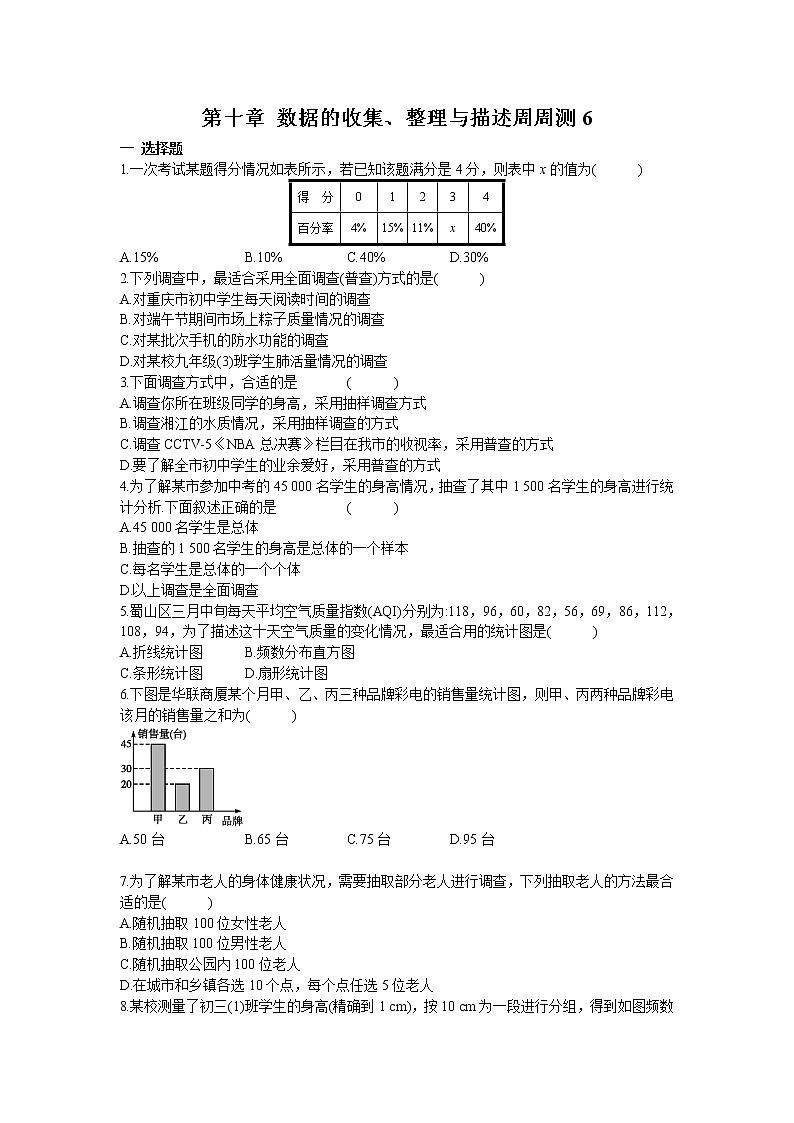 人教数学七下 第十章 数据的收集、整理与描述周周测6（全章）（含答案）第1页