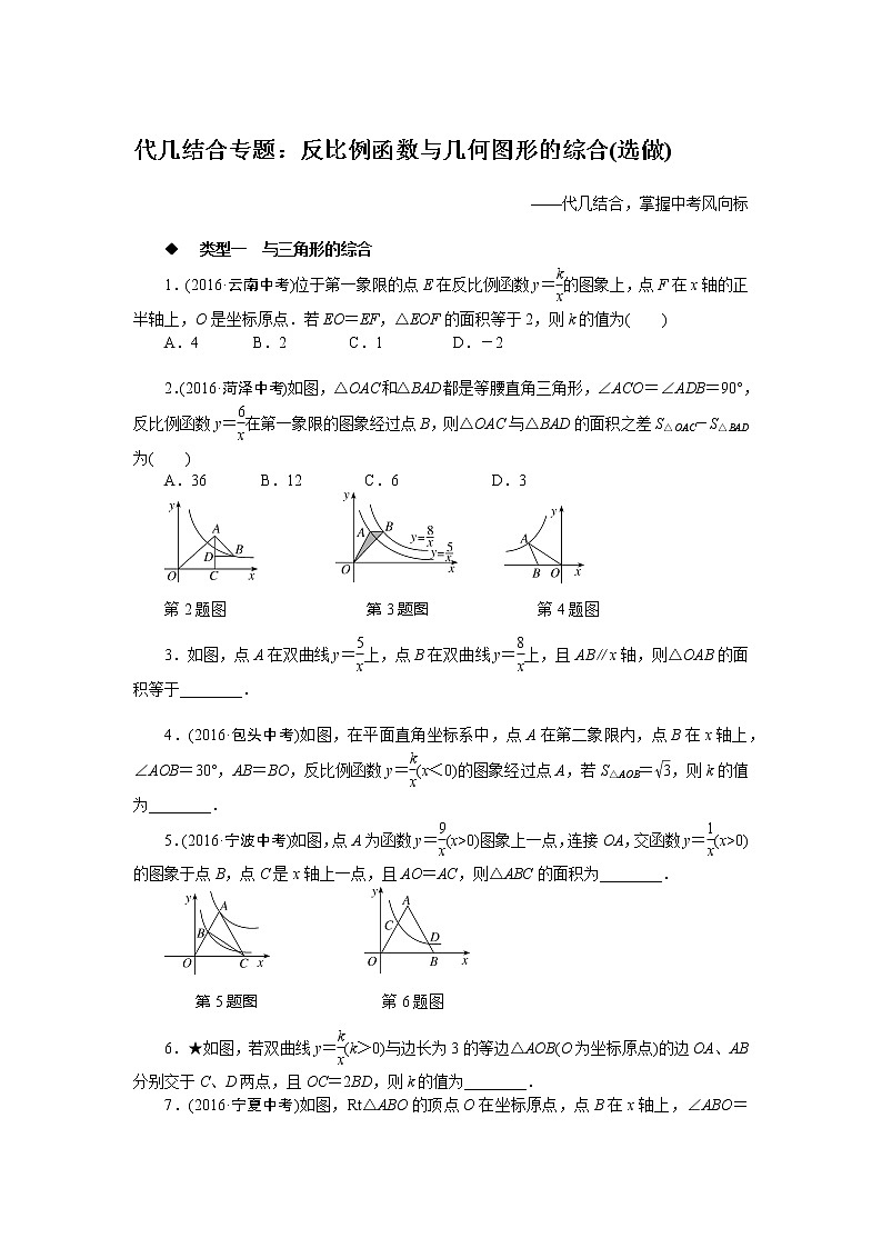 人教版数学九下 代几结合专题：反比例函数与几何图形的综合(选做)01