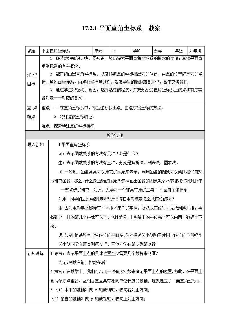 17.2.1平面直角坐标系（课件+教案+练习+学案）01