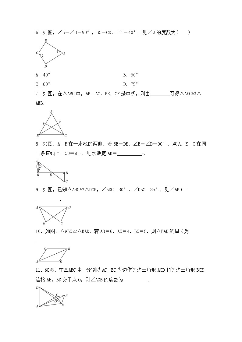 （通用版）中考数学总复习基础过关17《全等三角形》作业过关卷(含答案)第2页