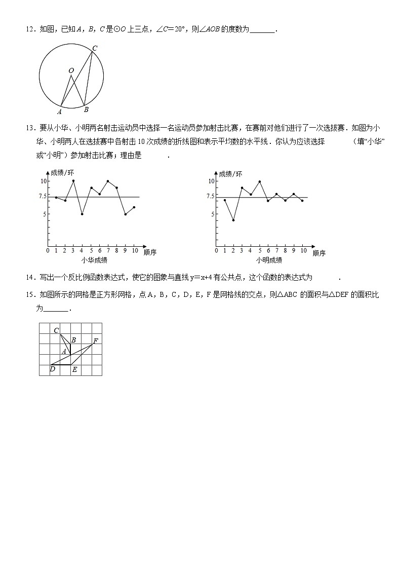 【中考一模】2021年北京市顺义区初三数学一模试卷03