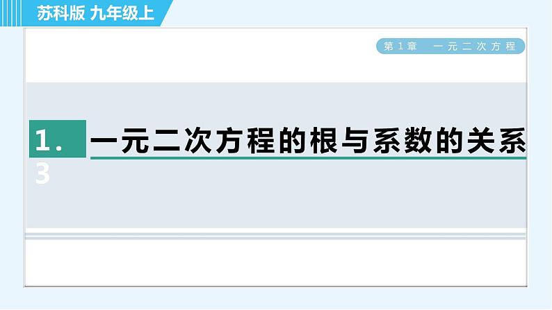 苏科版九年级上册数学 第1章 1.3 一元二次方程的根与系数的关系 习题课件第1页