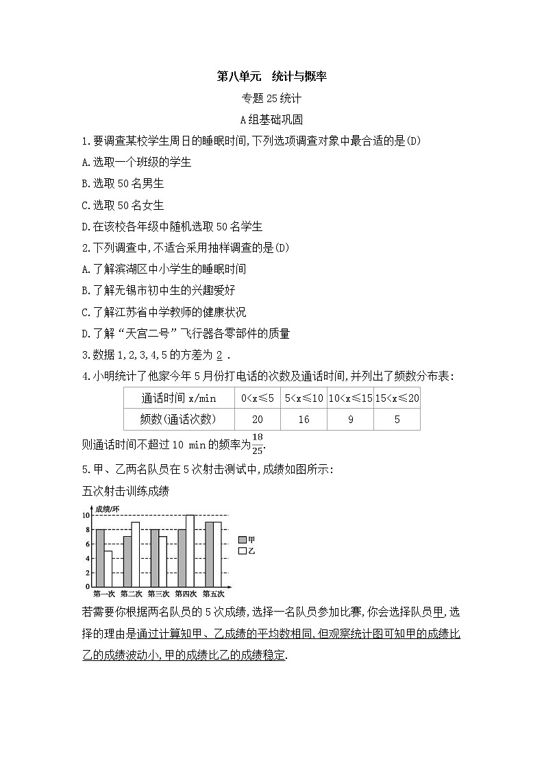（通用版）中考数学总复习随堂练习25《统计》（含答案）01