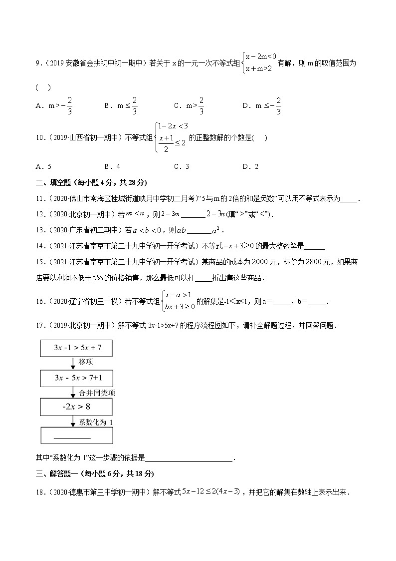 第9章 不等式与不等式组单元测试(A卷基础篇）（人教版）（广东专用）（原卷版）第2页