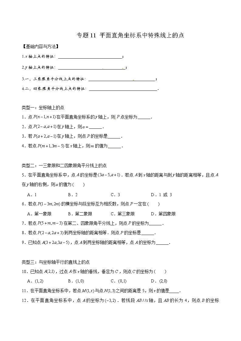 专题11 平面直角坐标系中特殊线上的点-2021-2022学年七年级数学下学期期末高频考点专题突破（人教版）01