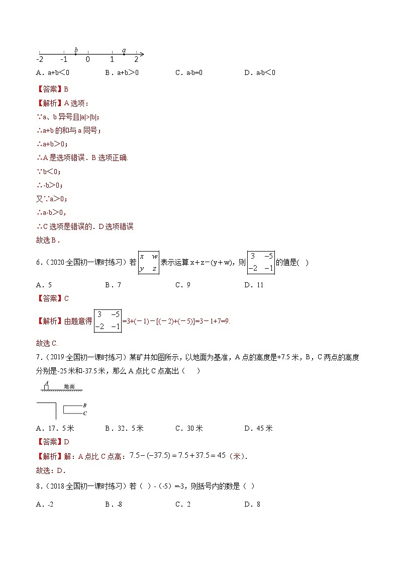 专题2.4-2.6 有理数的加、减法及混合运算（测试）-简单数学之2021-2022学年七年级上册同步讲练（北师大版）02