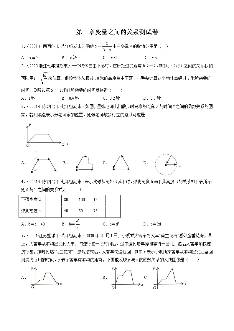第三章变量之间的关系（单元测试卷）-简单数学之2021-2022学年七年级下册同步讲练（原卷版）（北师大版）第1页