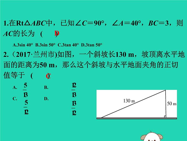 中考数学：第24课时~锐角三角函数-ppt课件02