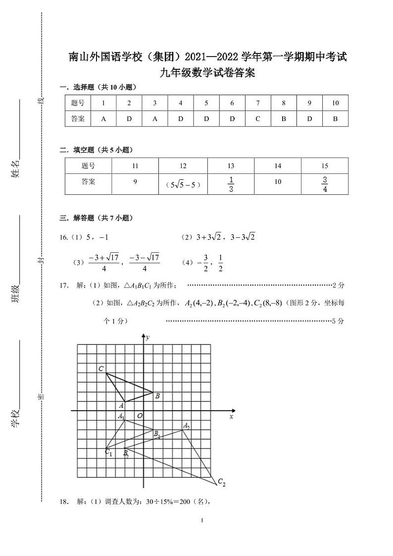广东省深圳市南山外国语学校（集团）2021-2022第一学期期中考试九年级数学试卷(含答案)01