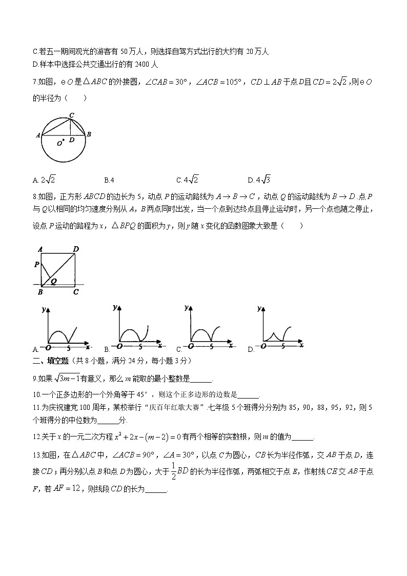 2022年湖北省黄冈市中考一模数学试题（word版含答案）第2页