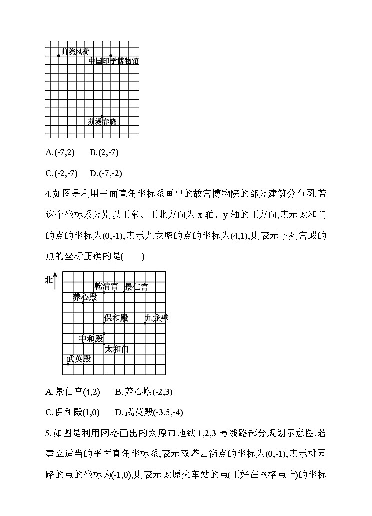 7.2 坐标方法的简单应用 第1课时 用坐标表示地理位置 同步练习第2页
