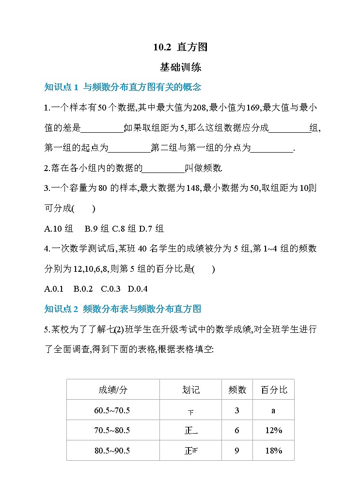 10.2 直方图 同步练习第1页