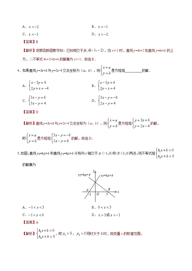 八年级数学人教版（下册）   19.2.3 一次函数与方程、不等式练习题02