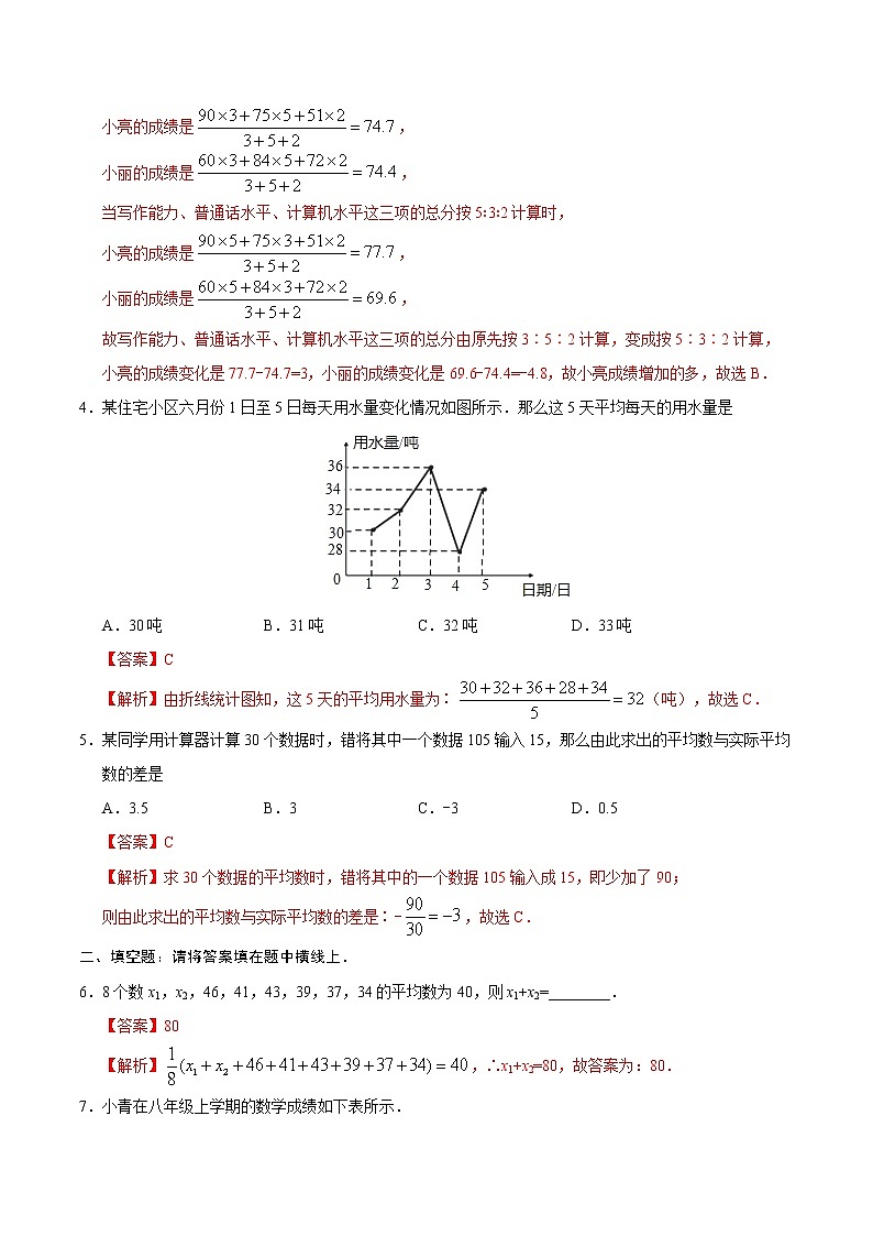 20.1.1 平均数-八年级数学人教版（解析版）第2页