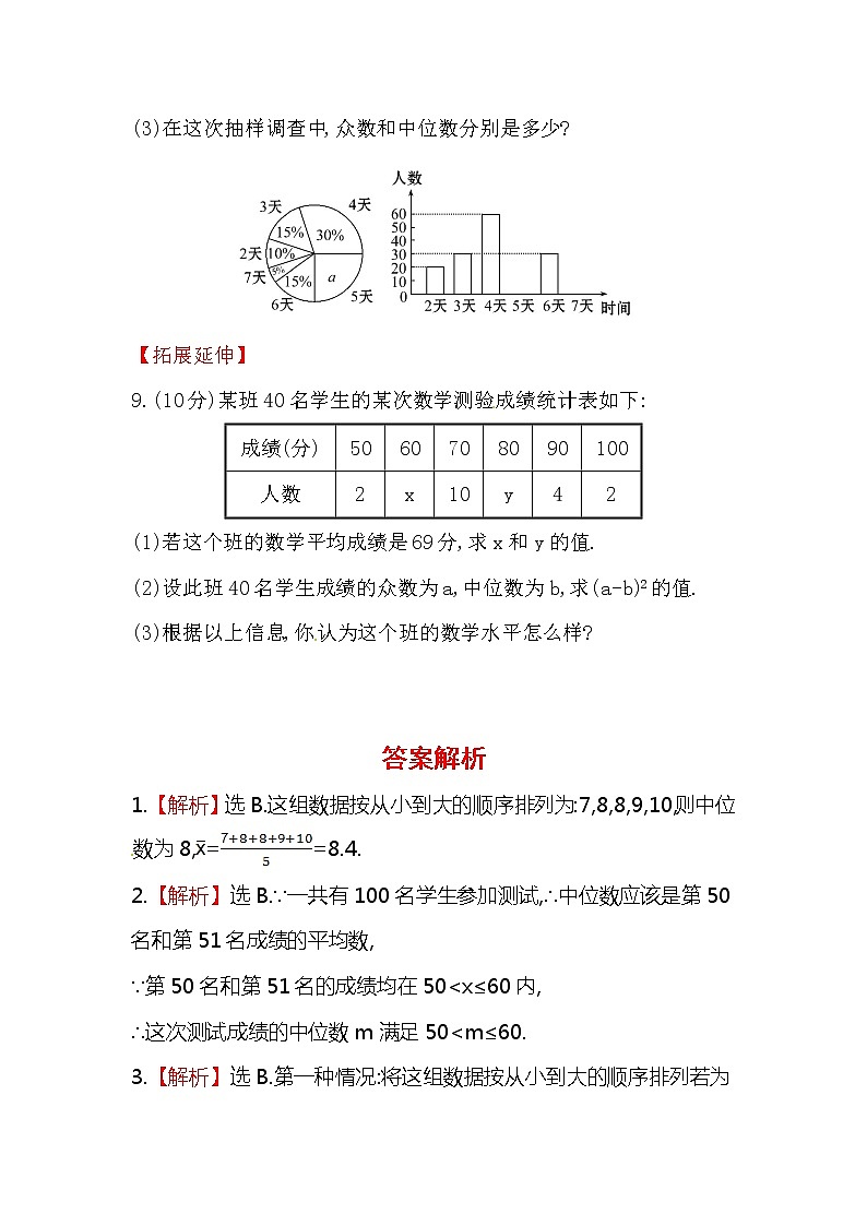 八年级数学下册知识点汇聚测试卷：中位数和众数初级测试（含详解）第3页
