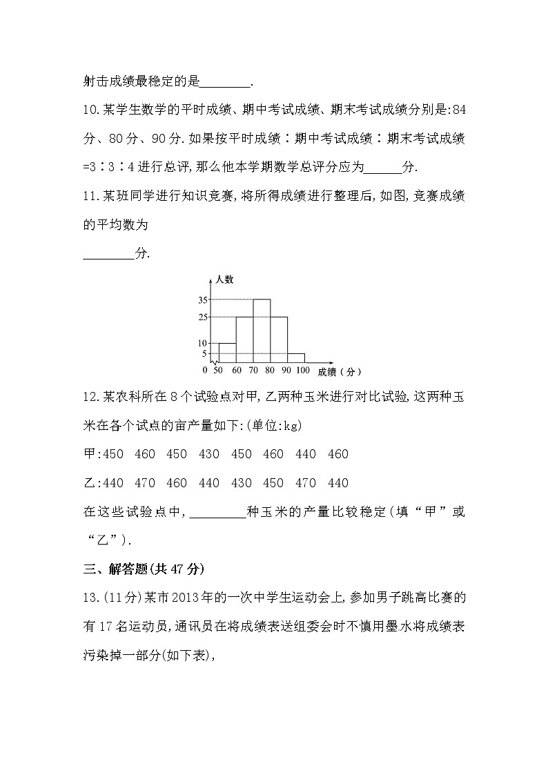 八年级数学下册知识点汇聚单元测试：第二十章（含详解）第3页