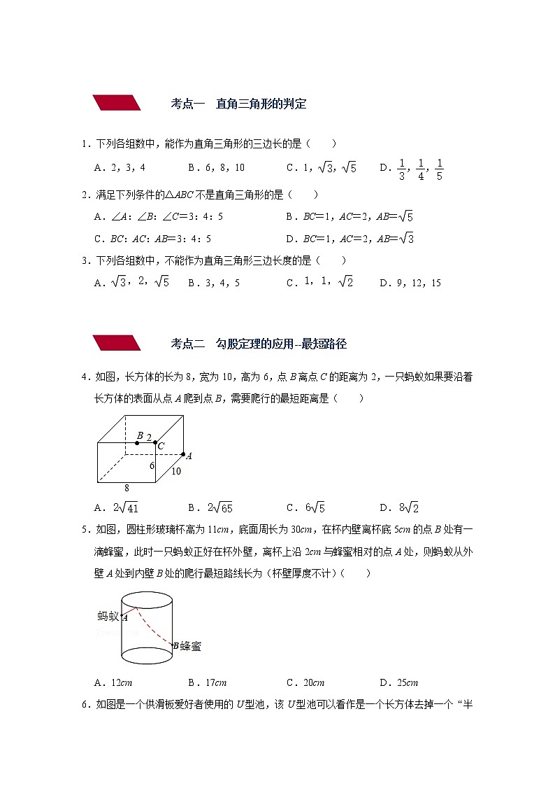 （全国通用）备战2022年中考数学一轮复习专题 第十九讲 直角三角形与勾股定理（强化训练）（原卷版）第2页