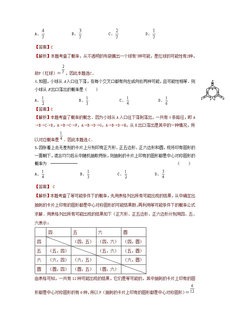 （全国通用）2022年中考数学命题点及重难题型分类突破练 第二十六讲 概率（解析版）第3页
