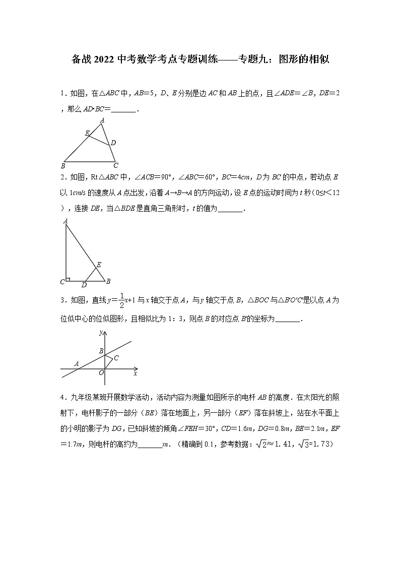 2022年中考复习数学考点专题训练——专题九：图形的相似(含答案)第1页