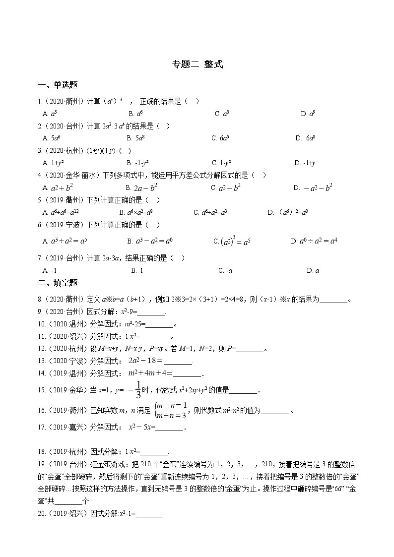 2022年中考训练 专题二 整式(含答案)第1页
