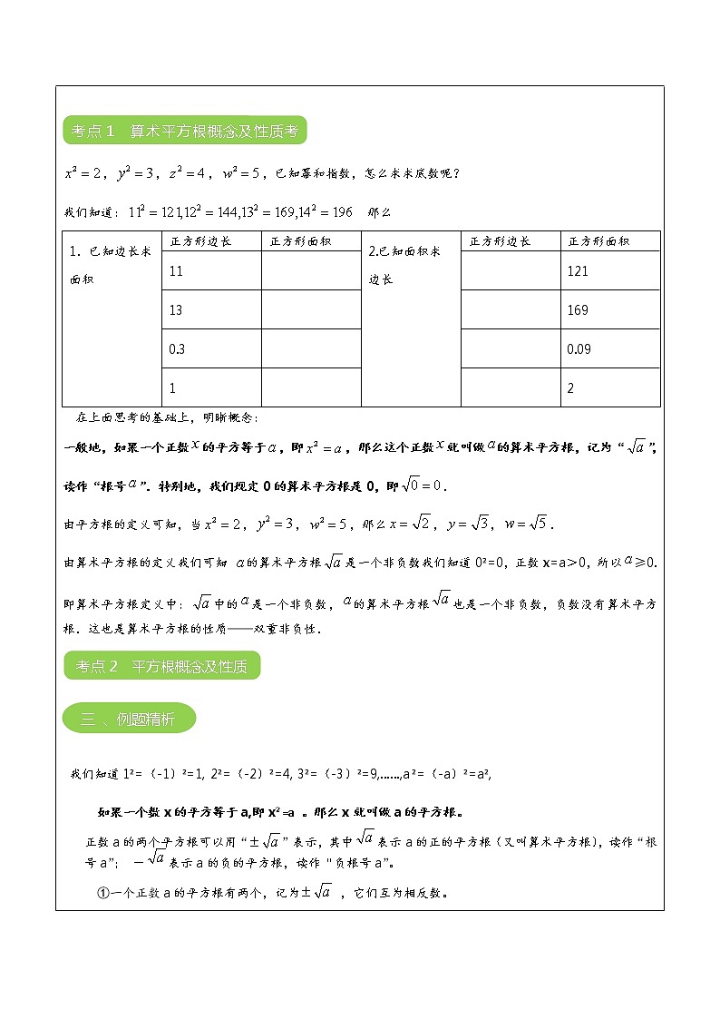 专题04 平方根（解析版）-2021-2022学年八年级数学上册课堂讲义（北师大版）第2页