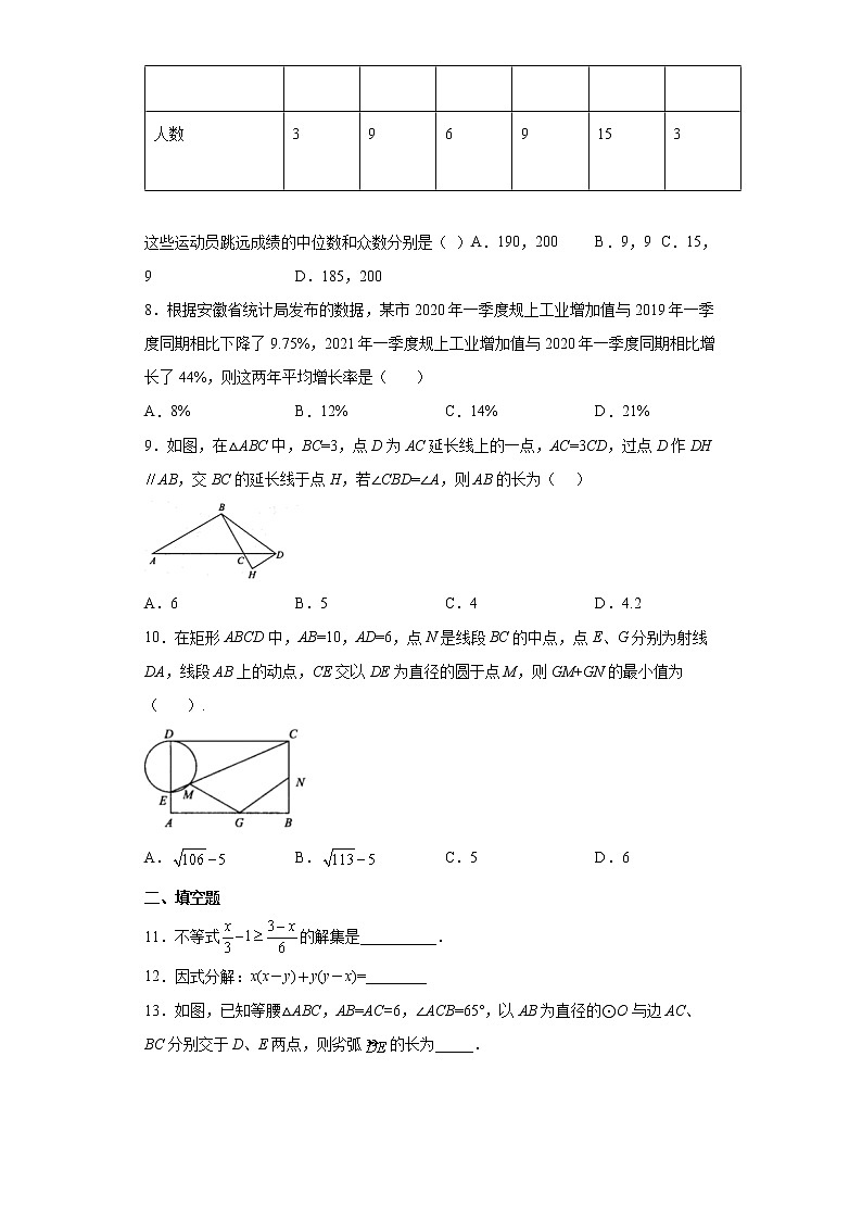 2022年安徽省T12教育中考数学一模卷（word版含答案）02