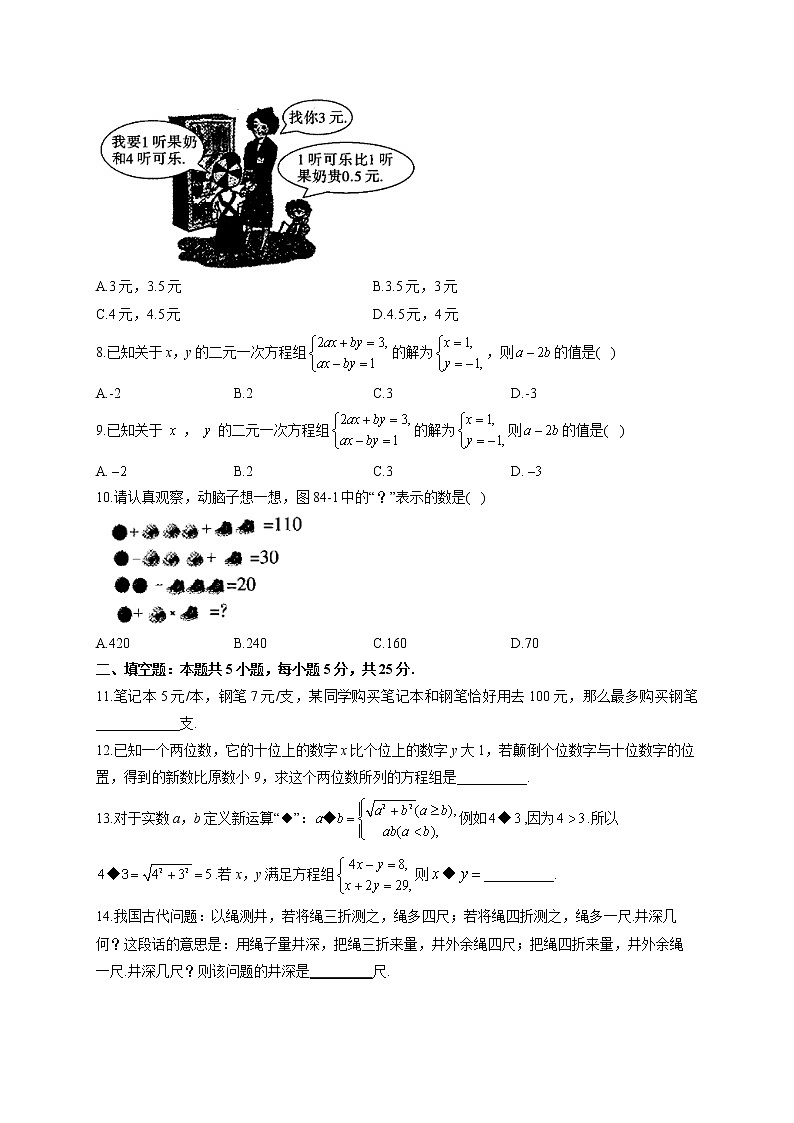 人教版七年级下册数学单元测试AB卷 第八章 二元一次方程组B卷 能力提升02