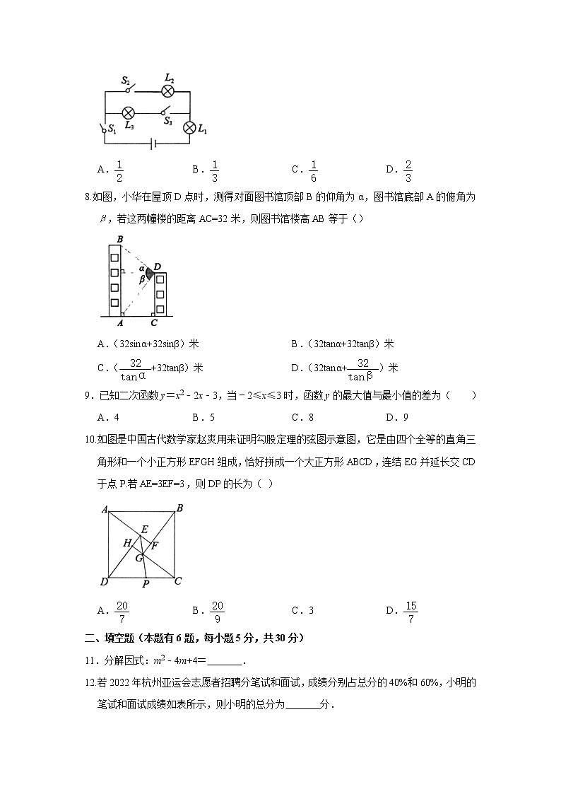 2022年浙江省温州市苍南县初中毕业升学考试模拟检测（一模）数学试题(word版无答案)02