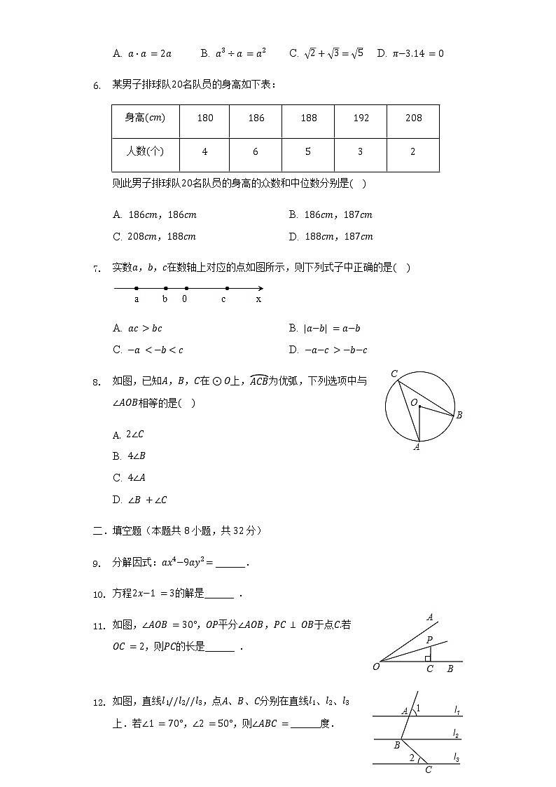 2022年湖南省永州市祁阳县浯溪第二中学中考数学模拟试卷（二）(word版含答案)第2页