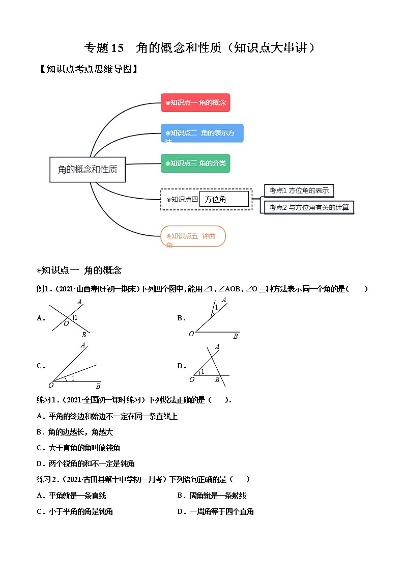 专题15  角的概念和性质（知识点大串讲）原卷版第1页