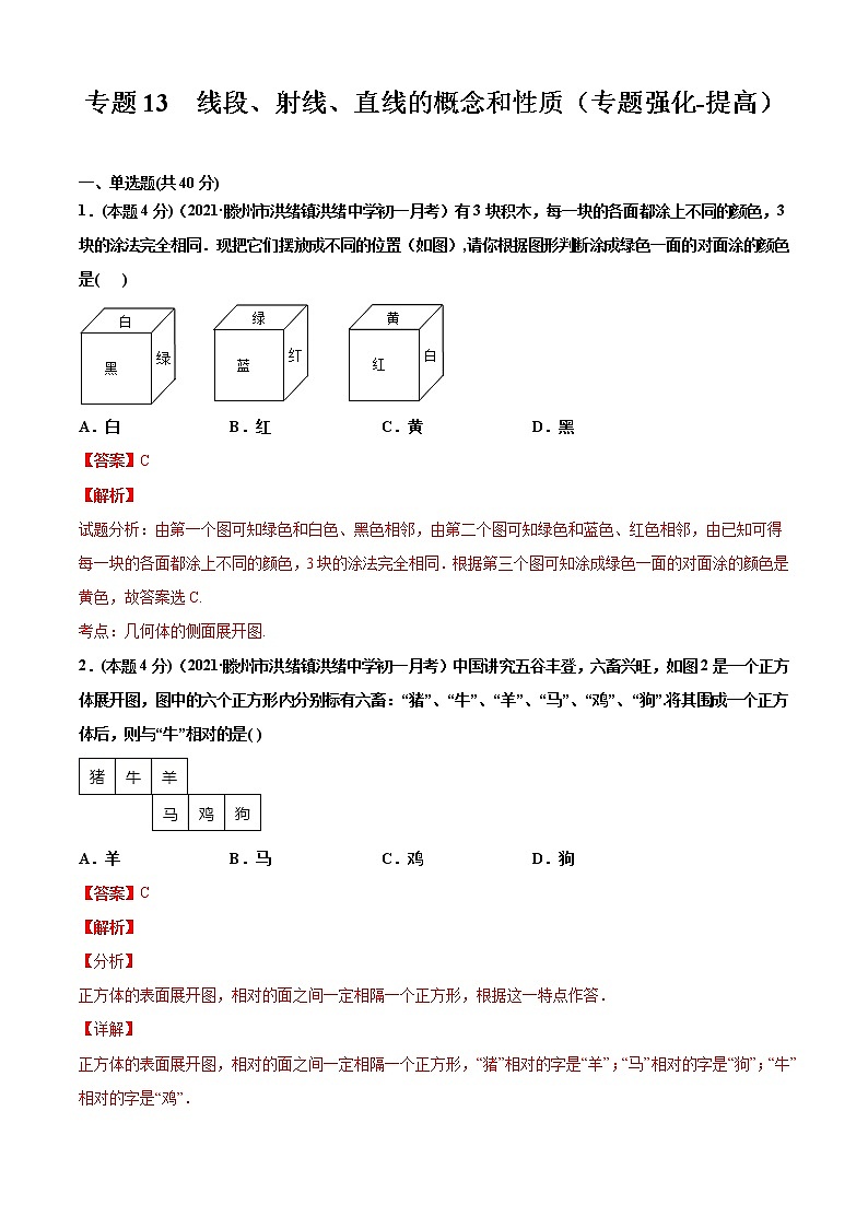 专题13  线段、射线、直线的概念和性质（专题强化-提高）解析版第1页