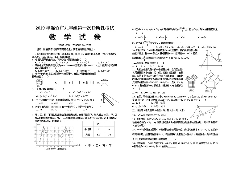 2019年四川省德阳市绵竹市九年级第一次诊断性考试数学试题第1页