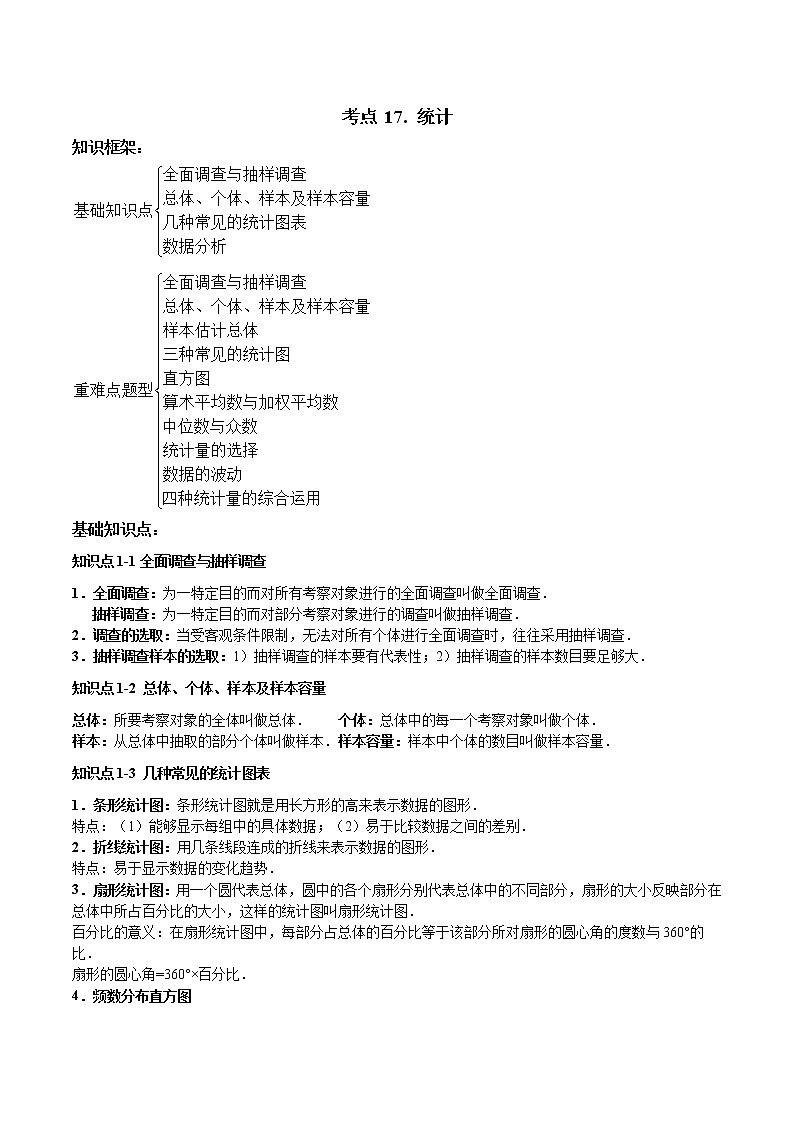 考点17 统计-2022年中考数学高频考点专题突破（全国通用）（原卷版）第1页