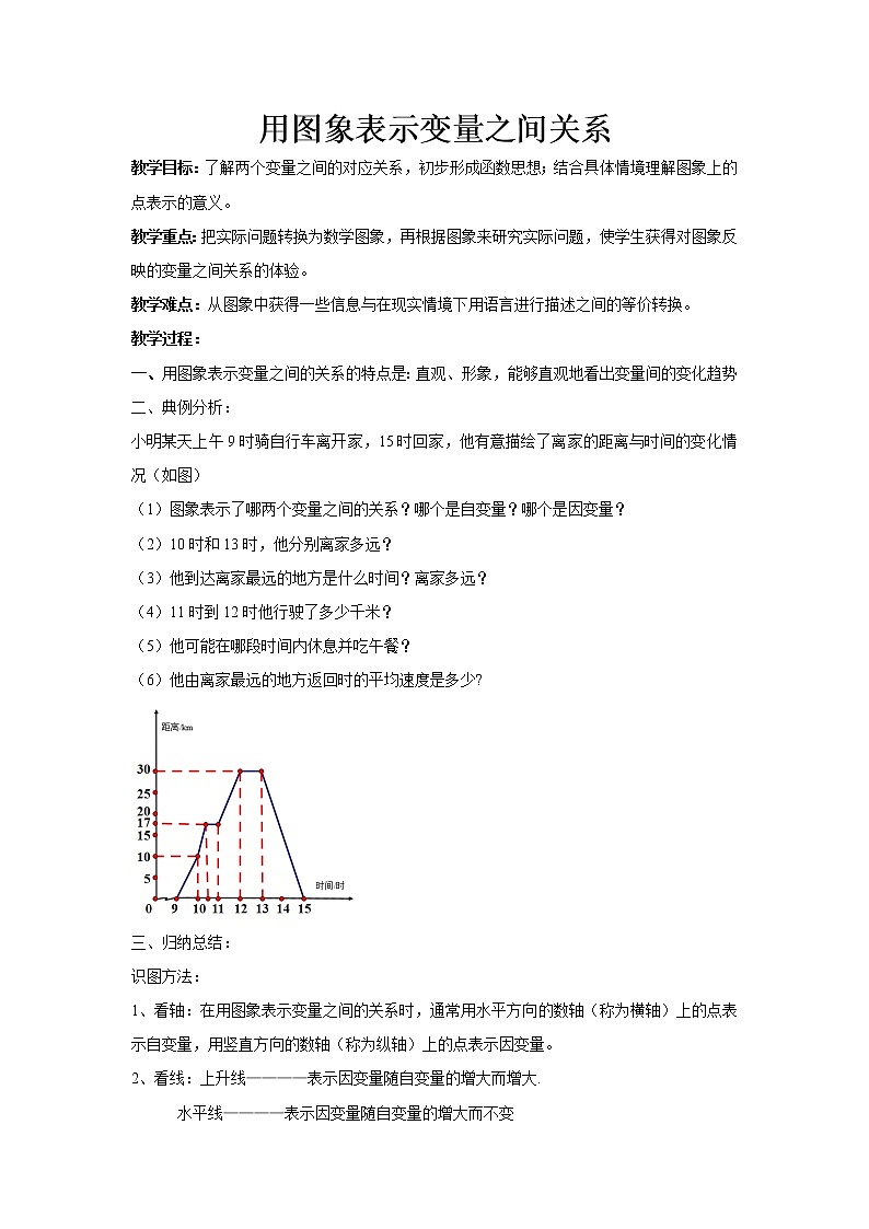 北师大版七年级数学下册 3.3 用图象表示变量之间的关系 教案01