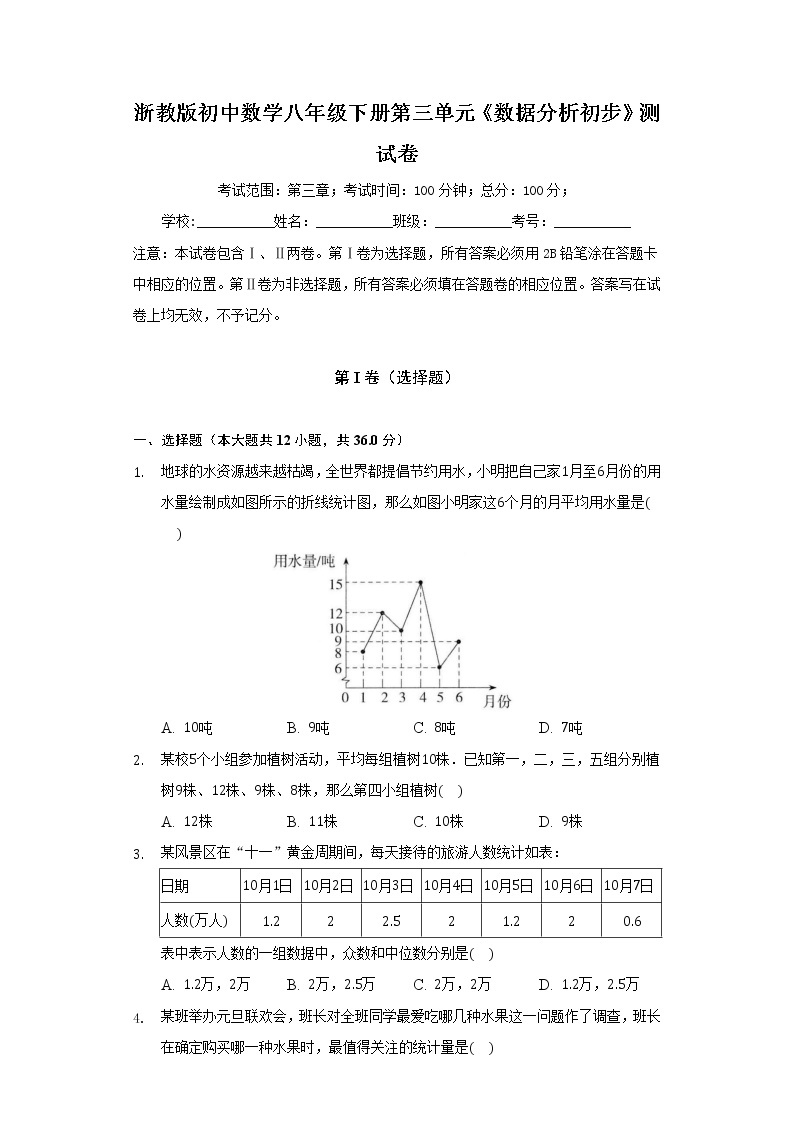 浙教版初中数学八年级下册第三单元《数据分析初步》测试卷（较易）01