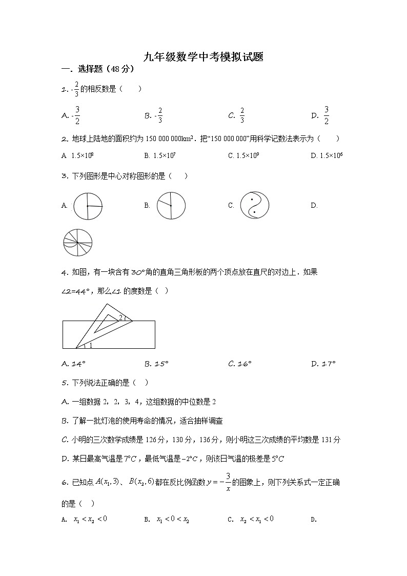 精品解析：2020年山东德州市临邑县九年级数学中考二模试题（解析版+原卷板）01