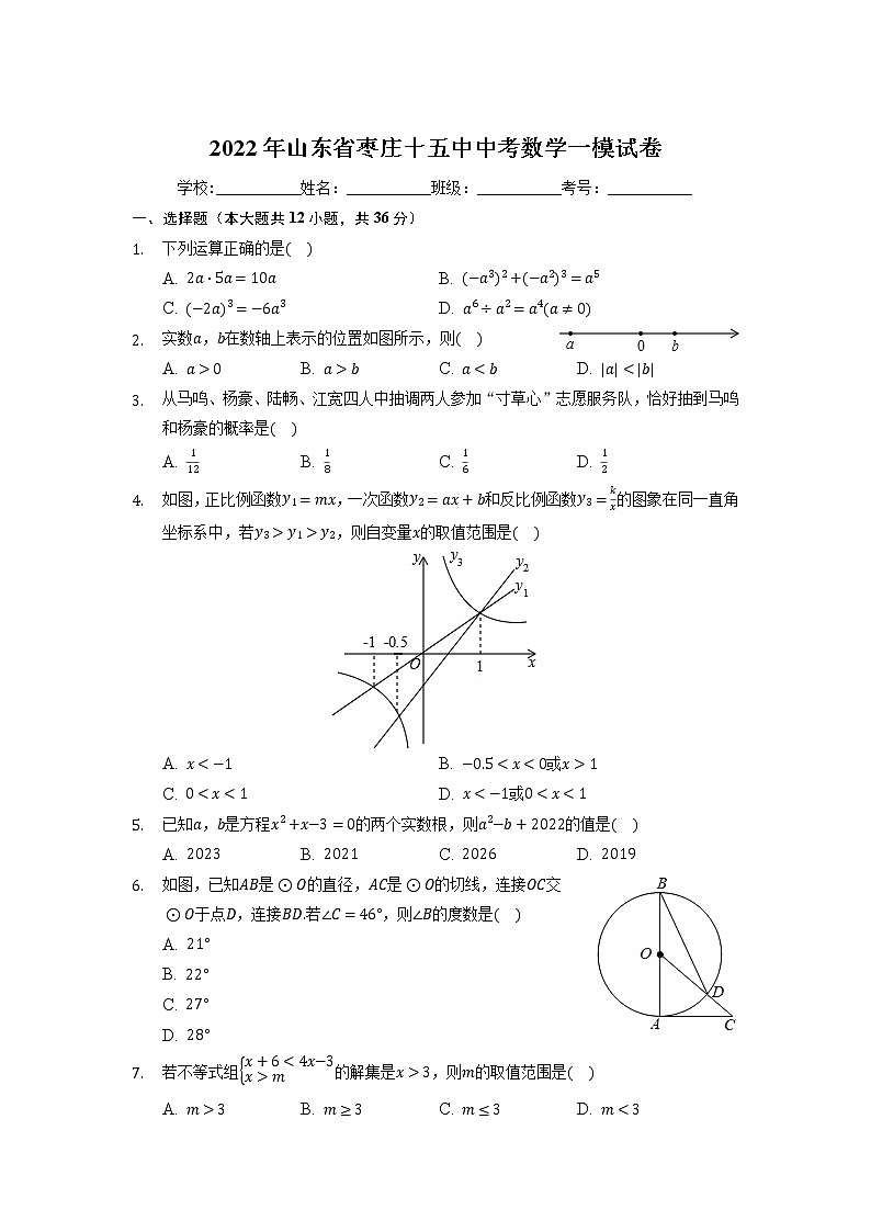 2022年山东省枣庄市第十五中学中考数学一模试卷第1页