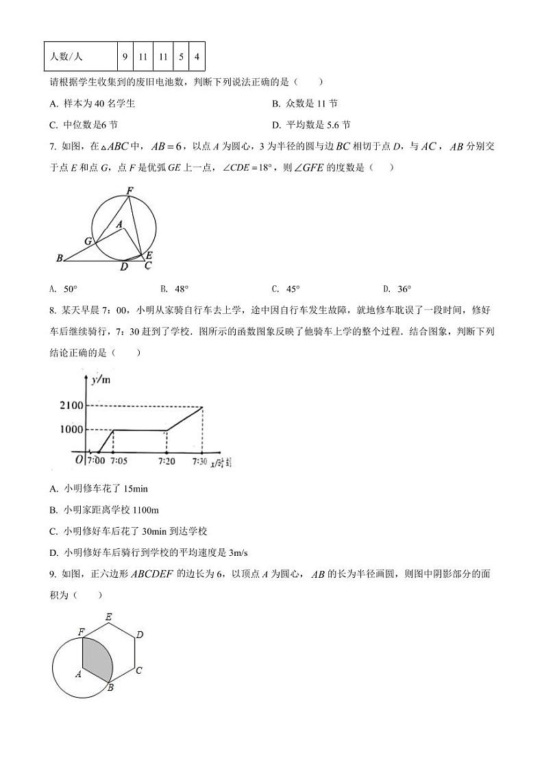 精品解析：2022年山西省中考考前适应性训练（一模）数学试题（原卷版）第2页