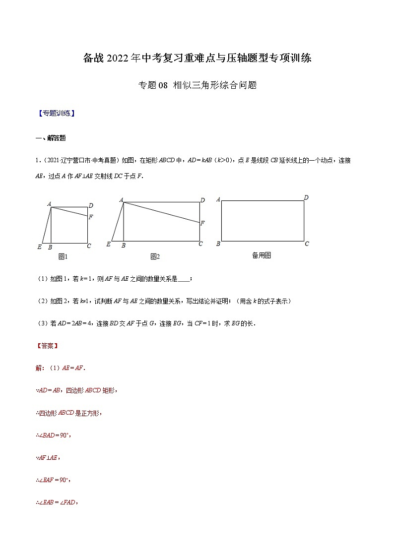 专题08 相似三角形综合问题(解析版)-备战2022年中考数学复习重难点与压轴题型专项训练第1页