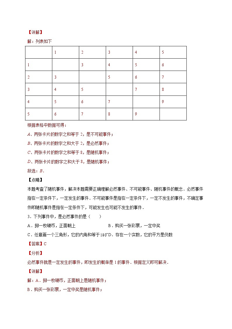 沪教版八年级数学下册专项测试和期中期末强化冲刺卷 专项23.1 事件及其发生的可能性02