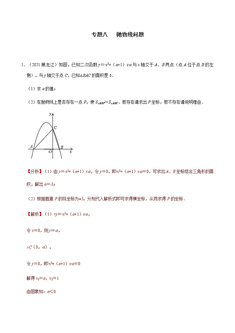 专题八   抛物线问题-2022年中考数学二轮复习之重难热点提分专题01