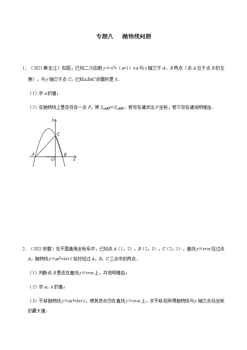 专题八   抛物线问题-2022年中考数学二轮复习之重难热点提分专题01