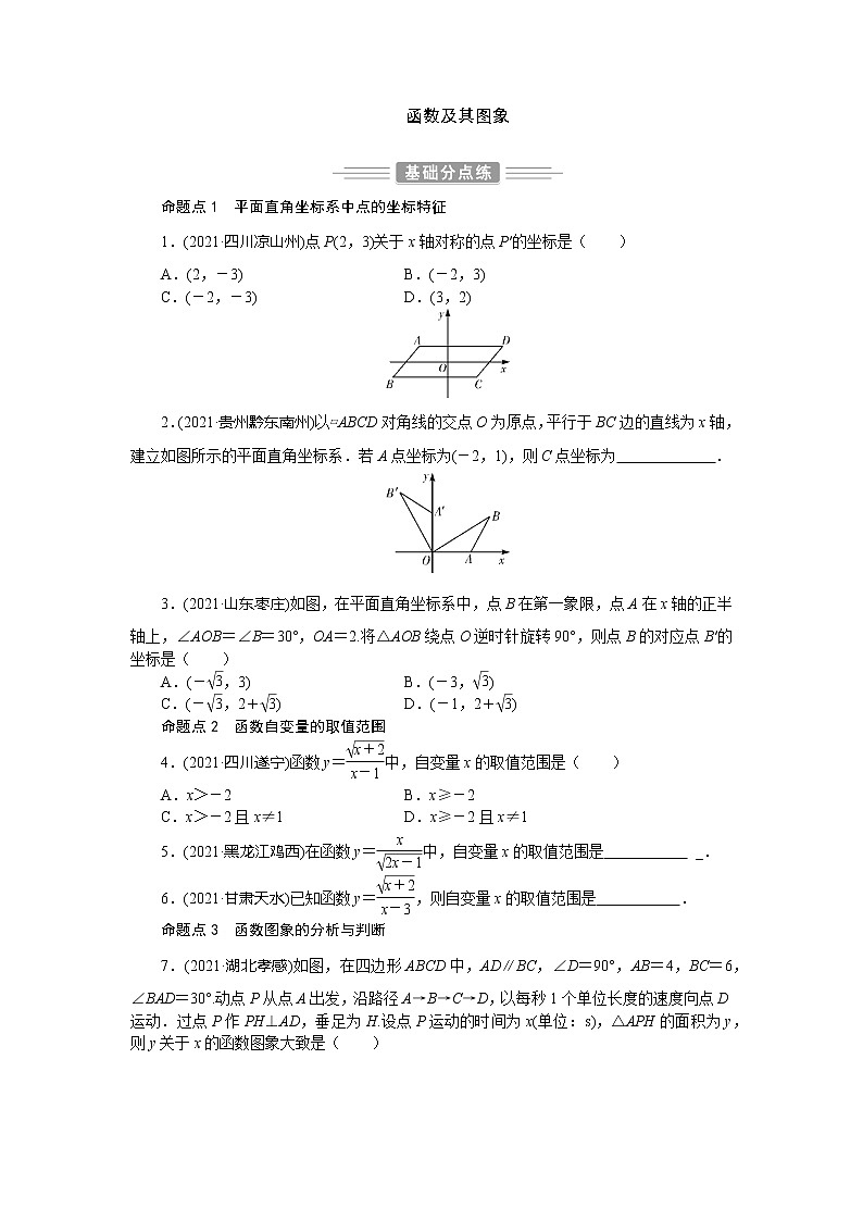 2022年 人教版数学九年级中考第一轮专题训练  函数及其图象第1页
