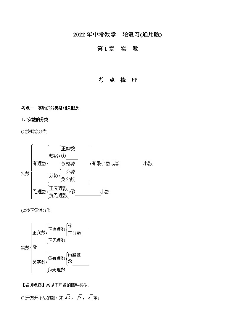 第01章  实数-2021年中考数学一轮复习（考点梳理＋重难点讲解＋过关演练）（通用版）（含答案）第1页